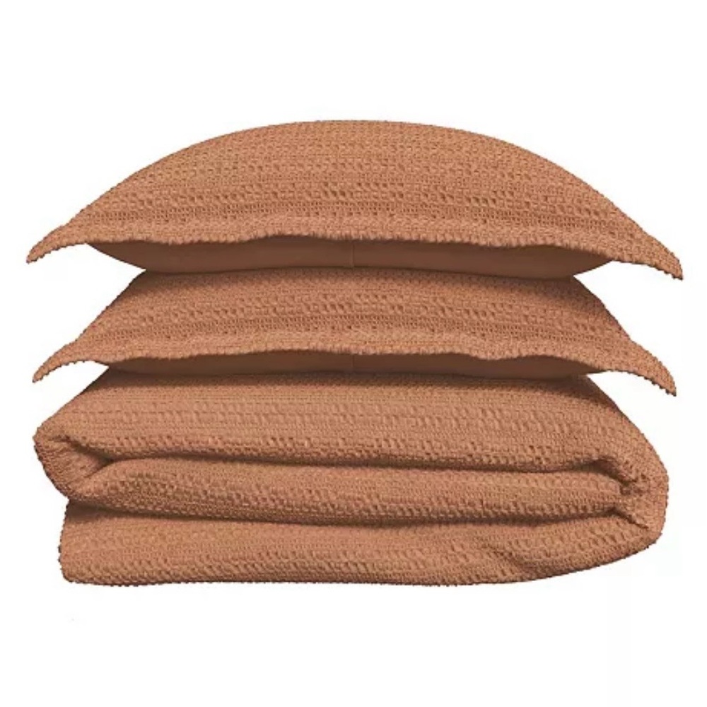 Linery & Co. 100% Cotton Reversible Honeycomb Waffle / Percale Duvet Cover Set - Picture 5 of 8